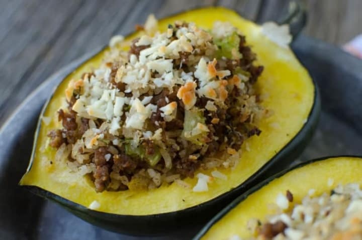 Stuffed Acorn Squash with Sausage and Rice - Tammilee Tips