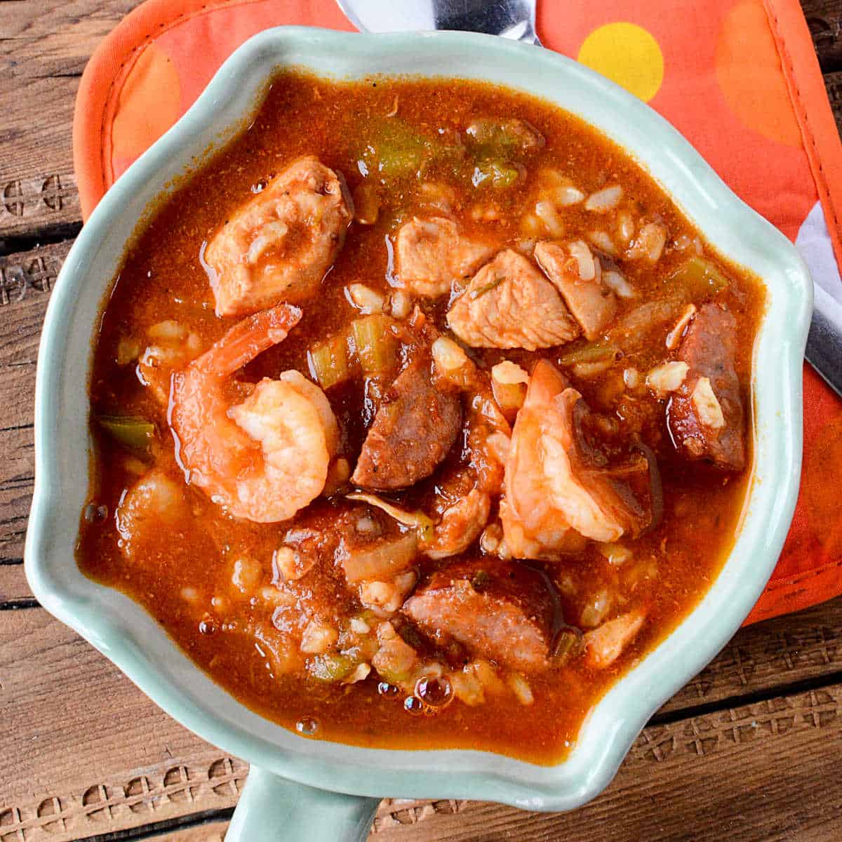 My Chicken Leg and Sausage Gumbo recipe is The Art of Gumbo.